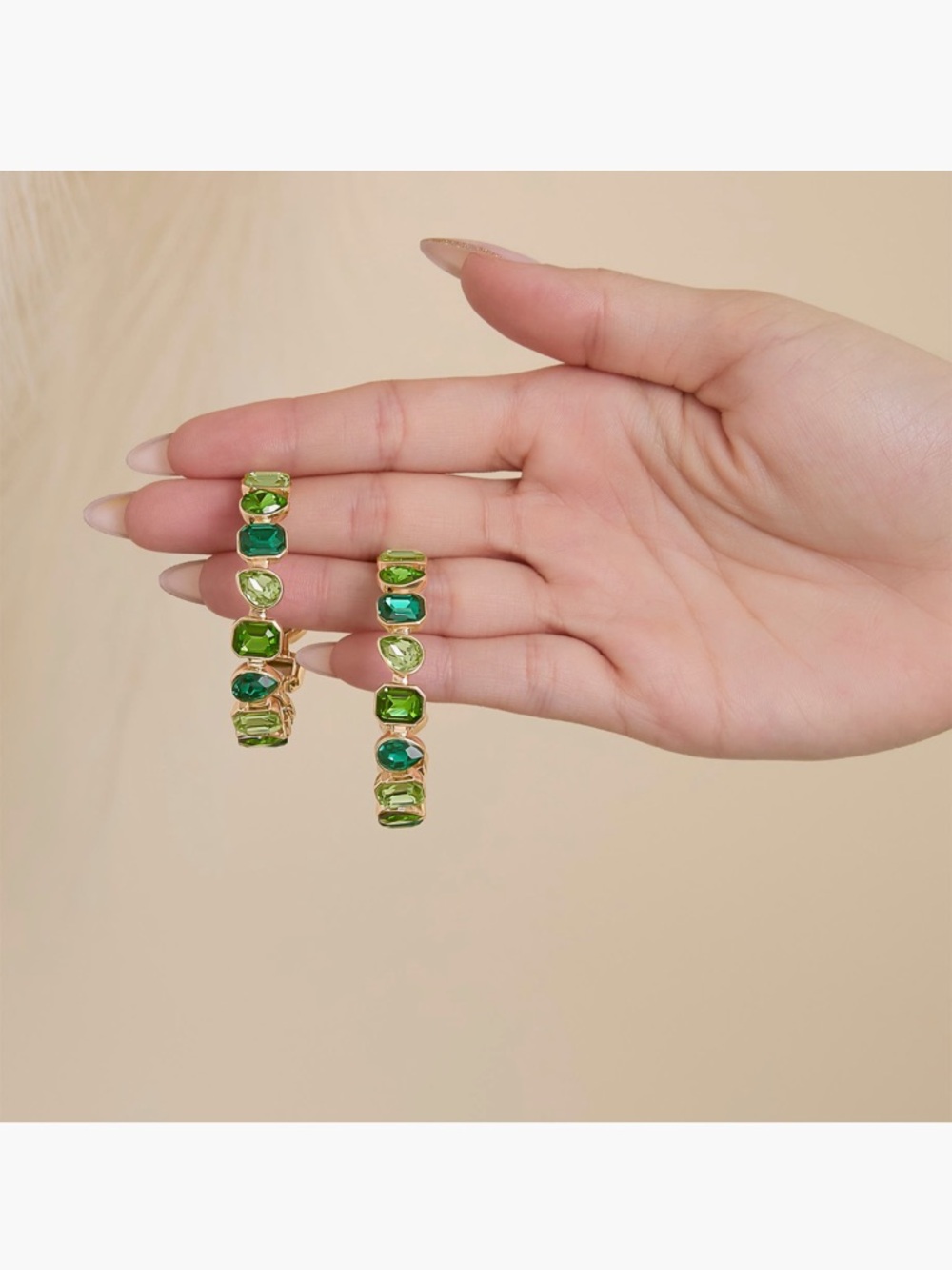 Jessica Simpson Gold-Tone Green Crystal Hoop Earrings - Women Jewelry